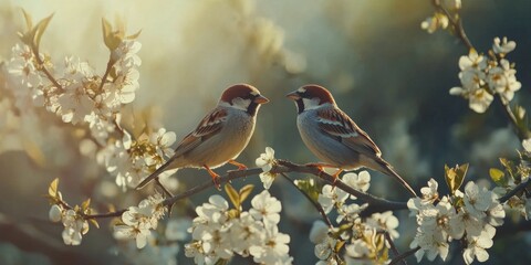 Fototapeta premium Two Birds on Tree Branch