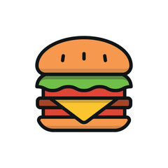 Hamburger Food Icon features a juicy and mouth-watering design, perfect for representing fast food, casual dining, or burger specialty restaurants