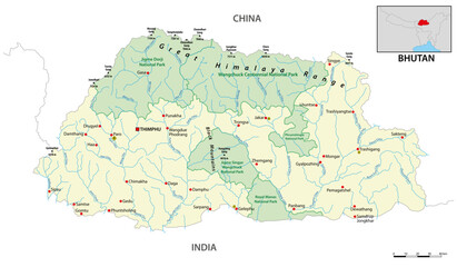 Obraz premium map of the Himalayan state Kingdom of Bhutan