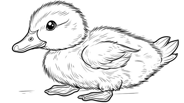 recommend clip art: Cute duckling line drawing.  Fluffy,  small,  adorable,  baby bird,  profile view,  outline,  coloring page,  sketch,  illustration,  animal,  cartoon,  drawing,  illustration,  kids,  design.