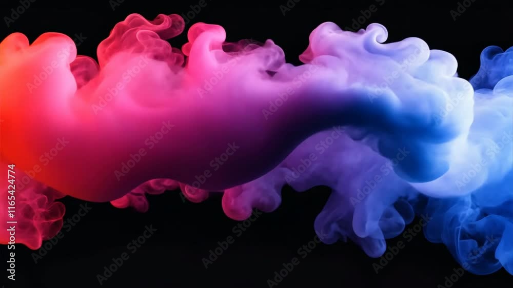 Poster Dynamic and Colorful Abstract Smoke Swirls in Red and Blue Against Dark Background, Creating Fluid Artistic Visual Effects and Evoking Energy and Movement.
