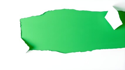 Torn green Paper Edge With Ragged Hole white Space for Creative Backgrounds or Design, Isolated Overlay, Red Header, and Realistic Ripped Effect on White Background