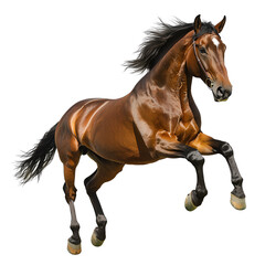 Obraz premium A majestic brown horse proudly leaps in the air, showcasing its power and grace in an energetic display.