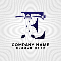 Lighthouse blended with letter E logo template. Lighthouse logo with letter combination
