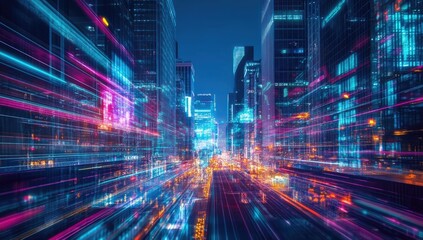 Fototapeta premium Speed light trails lights city architecture. By Rawpixel.com