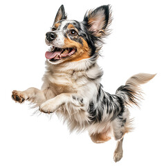 A playful dog jumping with joy, showcasing energy and happiness in an outdoor setting, perfect for pet-themed projects.