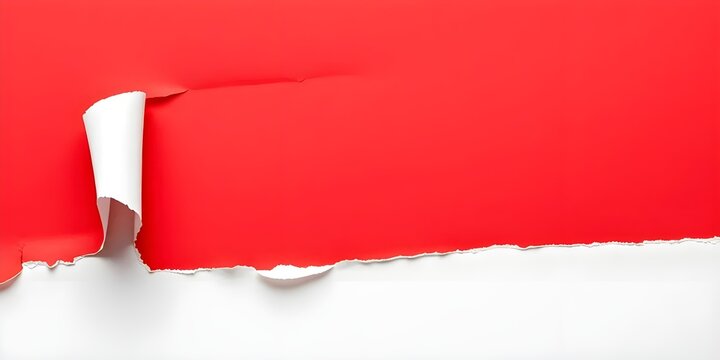 Torn red Paper Edge With Ragged Hole black and white Space for Creative Backgrounds or Design, Isolated Overlay, Red Header, and Realistic Ripped Effect on White Background