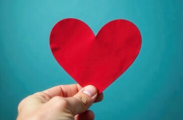 Fototapeta premium A person is gently holding a vibrant red heart in their hand now