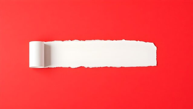 Torn red Paper Edge With Ragged Hole black and white Space for Creative Backgrounds or Design, Isolated Overlay, Red Header, and Realistic Ripped Effect on White Background