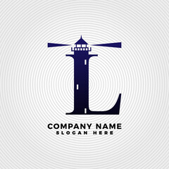 Lighthouse blended with letter L logo template. Lighthouse logo with letter combination