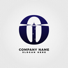 Lighthouse blended with letter O logo template. Lighthouse logo with letter combination
