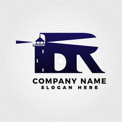 Lighthouse blended with letter BR logo template. Lighthouse logo with letter combination