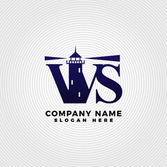Lighthouse blended with letter WS logo template. Lighthouse logo with letter combination