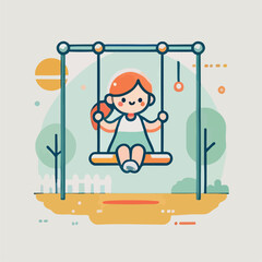 vector image of a small child playing on a swing