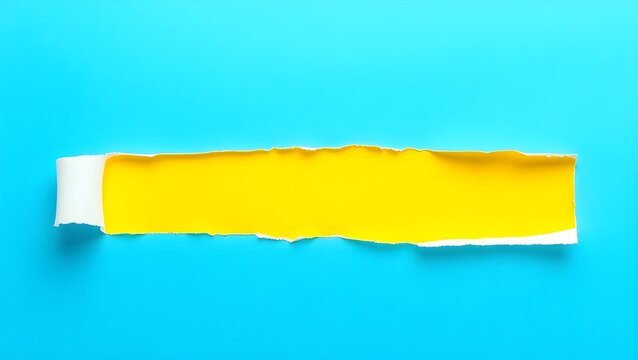 Torn blue Paper Edge With Ragged Hole yellow Space for Creative Backgrounds or Design, Isolated Overlay, Red Header, and Realistic Ripped Effect on White Background