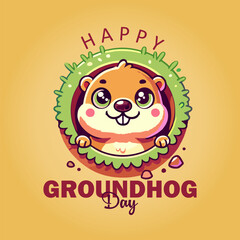 Vector illustration of a cute groundhog celebrating Happy Groundhog Day, perfect for social media posts and card.