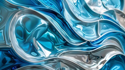 Obraz premium Metallic blue and silver liquid creating a wavy and elegant pattern, perfect for a modern and stylish wallpaper