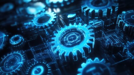 Abstract glowing gears and circuit board.