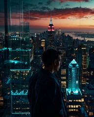 Silhouettes of Connection: A Neon Night's Reflection