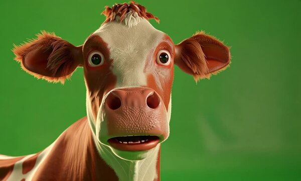 Animation a cow talking in front of camera