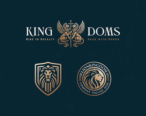 luxury unique majestic king golden winged lion logo for business company