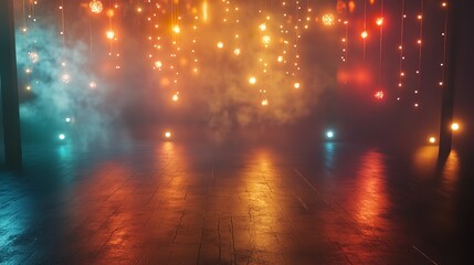 Fototapeta premium Party background with lights and serpentine