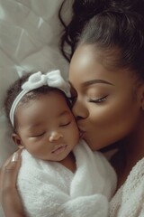 Mother Kissing Baby Wrapped Blanket