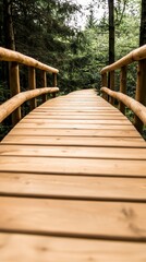 Obraz premium Serene Wooden Walkway Path in Lush Green Forest