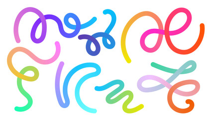 Colorful Abstract Gradient Lines Set. Wavy Color Shape vector Graphic Design. Dynamic Geometric Pattern. Background with Color Waves. Illustration of Squiggle Rainbow Ribbons