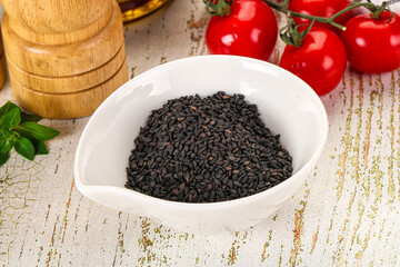 Black sesame seeds in the bowl