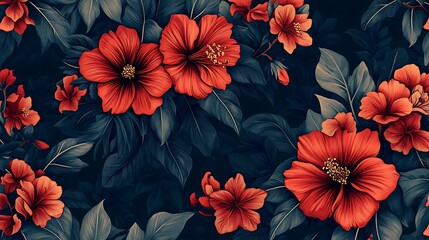 bright exotic flower design with bold contrasts in a repeating pattern 