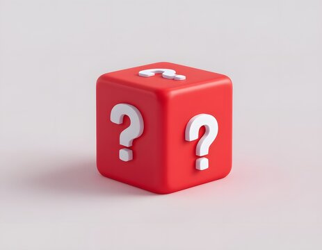 Red Cube with Question Marks: A Minimalist 3D Render