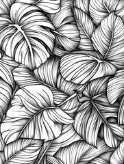 Black and White Leaves Drawing