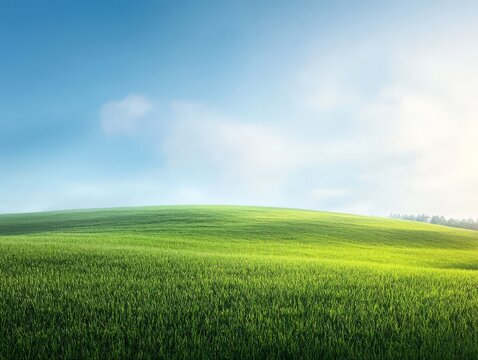 A serene landscape featuring rolling green hills under a clear blue sky.