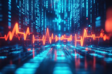 A dynamic blue background with luminous digital arrows and a mock-up area creates an abstract technological atmosphere- symbolizing digital transformation- growth- and data concepts- making it an idea