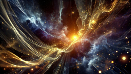 Kosmische Geburt des Lichts - Konzept: Aus dem dunklen Weltall sich Bahn brechende kosmische Lichtkonstellation