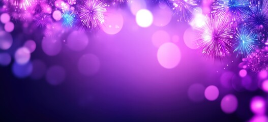 Abstract Fireworks And Colorful Bokeh Lights On A Vibrant Purple Background For Festive Celebration Themes