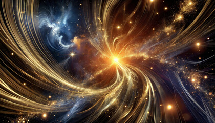 Galaktische Lichtspirale - Neujahrskonzept: Spiralige kosmische Lichtkonstellation in Gold, Blau und Violett