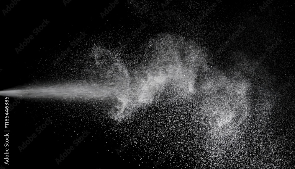 Poster fine mist spray in dark space capturing the beauty of suspended particles and airflow dynamics for s