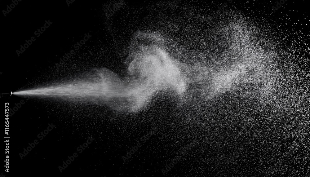 Poster fine mist spray in dark space capturing the beauty of suspended particles and airflow dynamics for s