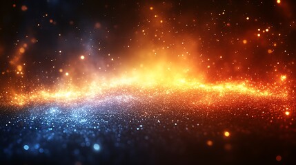 Naklejka premium Glittering abstract background with blue and orange sparks