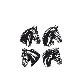 Horse head vector silhouettes with white background