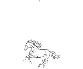 Running black line horse on white background. Vector graphic.