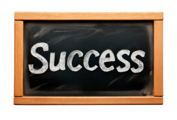 Success word displayed on a chalkboard on a transparent background, png image