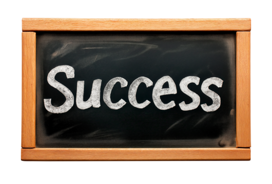 Success word displayed on a chalkboard on a transparent background, png image