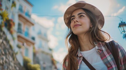 Friendly young female travel agent assisting clients with customized vacation planning in a modern, bright office environment