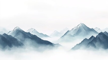 Obraz premium A minimalist background featuring misty mountains, with an ethereal feel and a sense of tranquility. 
