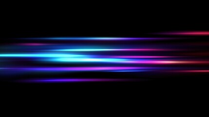 Horizontal light streaks in vibrant colors on a black background. speed and technology concept