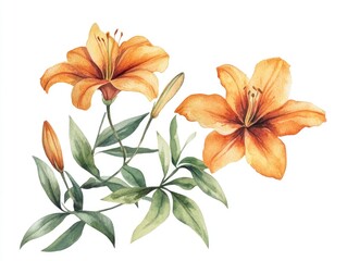 Orange flowers on white background