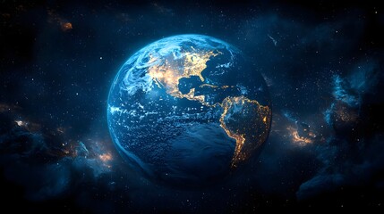 Obraz premium Majestic Planet Earth Glowing Amidst the Cosmic Darkness with Vibrant City Lights